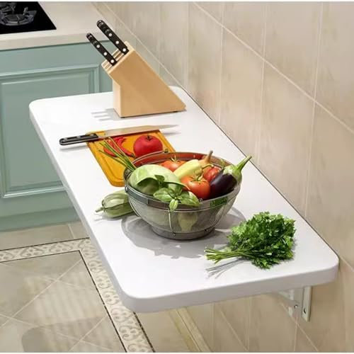 Kitchen Breakfast Bar Table,Wall Mounted Drop-Leaf Table | Foldable Computer Desk,with Folding Shelf Brackets, White | Wall Table Fold-Down Workbench