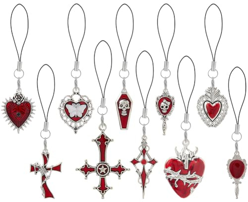 DICOSMETIC Mignon Pendentif de téléphone portable Rose Cœur/Fleurs/Papillons/Gothique Phone Charme Mignon Porte-clés Charme pour Filles Accessoires de Téléphone Portable pour Sac à Dos Appareil Photo