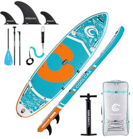 Premium SUP Board Set, Stand Up Paddling Board gonfiabile con pinne, guinzaglio osseo, pompa SUP, pagaia, zaino sup, per adulti e tutti i livelli, portata fino a 210 kg