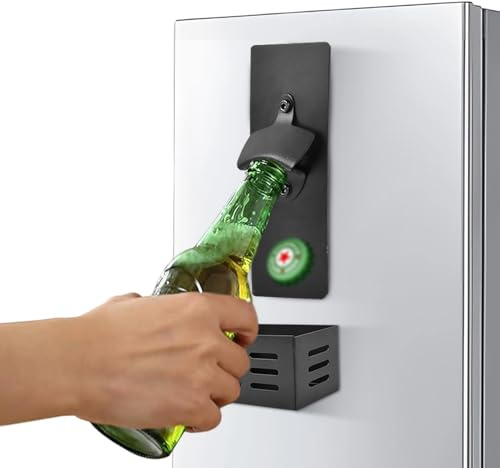 2 in 1 Bottle Opener Wall Mounted, Removable Beer Bottle Opener with Magnetic Catcher, Bar Accessories for Home Pub Kitchen Garden Outdoor Bar, Personalised Gift for Men Birthday Housewarming