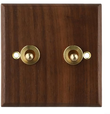 Enchufe de interruptor de luz de estilo industrial retro, placa de interruptor de palanca de latón de madera de nogal, control de luz de madera marrón, interruptor antiguo de estancia en casa, 86 x 86