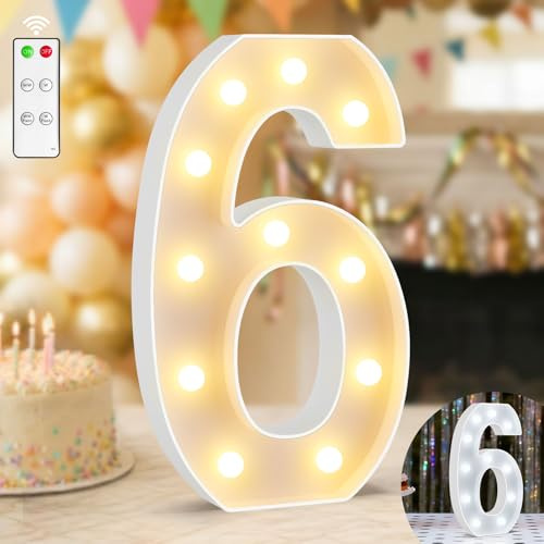 Ledido 12.6 Inch Large Light Up Number 6 for 6th Birthday Decoration | Warm White & Cool White Light Up Number with Remote for Party Wedding Anniversary, 6th Birthday Decoration for Women Men