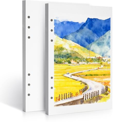 Lightwish Akvarellpapper storpack (2 dynor, 40 ark) – 100 % bomull grov 300 gsm / 150 pund syrafri A5 konstnärspapper, hålstansat och utbytbart för akvarelljournaler – 5,5 x 8,2 tum Professiona