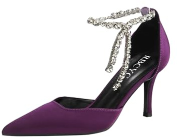 RBCYC Donne décolleté con cinturino alla caviglia scarpe da sposa strass chiuso pizzo scarpe tacco alto festa di nozze, Lilla, 36 EU