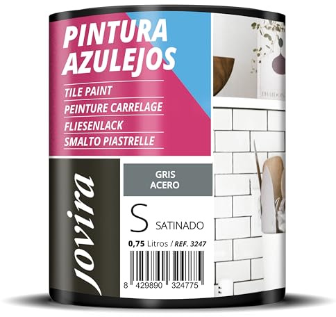 JOVIRA PINTURAS Pintura para Azulejos al Agua, Satinado. Da una imagen nueva a tu cocina y baño. (750 Mililitros, Gris Acero) -T