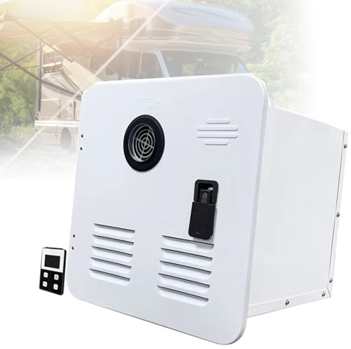 Azcabjie Calentador De Agua Instantáneo a Gas Propano para Vehículos Recreativos, 55 000 Btu, 15 X 15 Pulgadas, Puerta Y Control Remoto, CC 12 V Máx., 3,9 Gpm, Protección Múltiple Mixizap