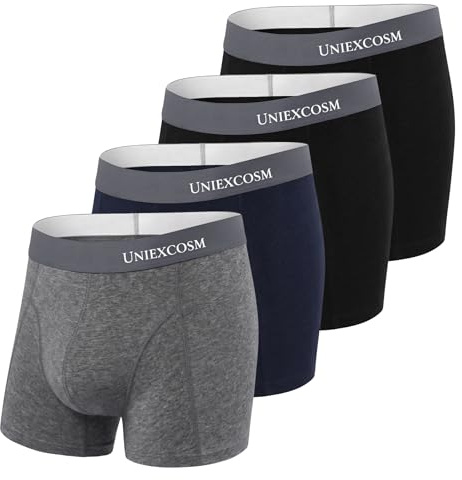 Uniexcosm Calzoncillos Bóxer Hombre Ropa Interior Masculina Sin Costuras y Transpirable Bóxers Pack,Elásticos para Deporte y Fitness Brief,Suaves y EláSticos,Sostenible,Azul Marino 4,M