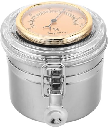 HEMOTON Caja Humidificadora de Acero Inoxidable con Higrómetro Integrado para Conservación de Aroma y Prolonga la Vida del Cigarro, Adecuado para Viajes y Uso al Aire Libre