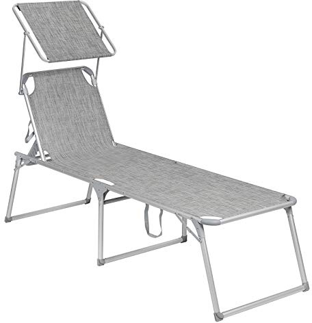 SONGMICS Lettino Prendisole Grande, Sdraio Pieghevole, 65 x 200 x 48 cm, Max Portata 150 kg, con Parasole e Schienale Reclinabile, per Giardino Terrazzo Balcone, Grigio Melange GCB26TG