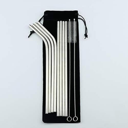 Brambles Stainless Steel Straws Set of 8 Reusable with 2 Cleaning Brush for Fruit Juice and Any Hot or Cold Drink