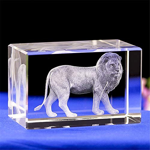 Lasergravierte Kristalldekoration - 3D Löwe Muster Kristallglaswürfel Briefbeschwerer Feng Shui Gedenkgeschenk
