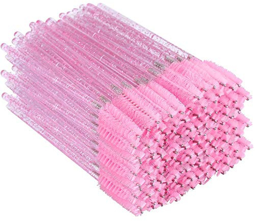 G2PLUS 300PCS Crystal Eyelash Brushes, Pink Disposable Mascara Wands Makeup Applicator, Adjustable Lash Spoolies for Eyelash Extensions and Eyebrow Brush