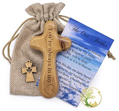 Personalized Olive Wood Comfort Cross Hand Carved from Bethlehem | Holy Land Handmade Catholic Wooden handheld crosses | Palm Holding, Praying cross Perfect Religious gift for all Christian occasions