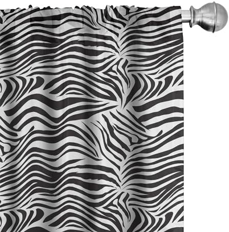 ABAKUHAUS Zebra-Druck Vorhänge, Gardinen, Wilde Zebra-Linien, Fensterbehandlungen für Wohnzimmer Schlafzimmer Dekor, 2 Stück 75 cm b x 175 cm h,Weiß-Schwarz