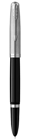 Parker 51 Fountain Pen, Black Barrel with Chrome Trim, Medium Nib with Black Ink Cartridge, Gift Box