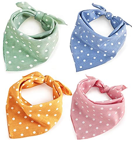 4PCS Spring Dog Bandanas Cat Birthday Cute Soft Cotton Puppy Scarfs Washable Daily Handkerchief Pink Green Blue Orange Comfortable Gifts, Adjustable Accessories for Small Medium Large Girl Boy Pup Pet