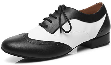 Minishion Dancing Shoes for Mens Boys Latin Salsa Swing Ballroom Dance Shoes with Heel L421 Black/White 1 Heel US 10