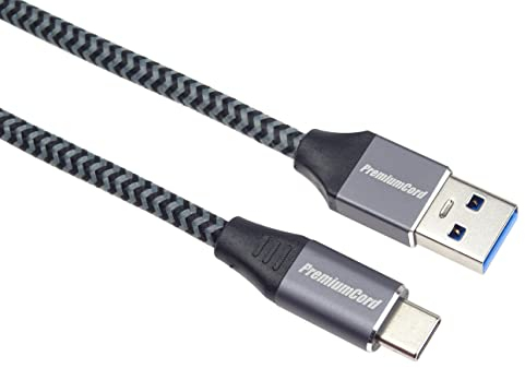 PremiumCord Câble de Connexion USB 3.2 Gen 1, Câble de Données SuperSpeed ​​​​Jusqu'à 5 Gbit/s, Charge Jusqu'à 3A, Puissance 60 W, USB Type A Mâle vers Type C Mâle, Noir, Longueur 1 m