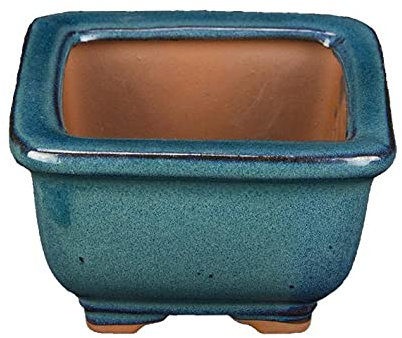 Vaso per bonsai quadrato in gres smaltato verde 13x13x8 cm - YM2a