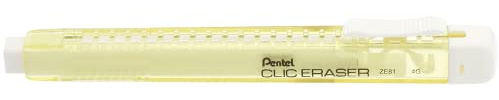 Pentel Clic Eraser ZE81 Radierer, rechteckig, nachfüllbar, Gehäuse gelb, transparent, 12 Stück