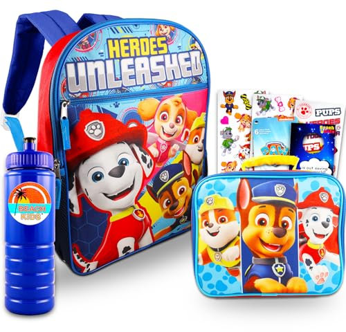 Paw Patrol Mochila y lonchera para niños – Paquete de mochila escolar Paw Patrol de 16 pulgadas, bolsa de almuerzo aislada, calcomanías, más | Suministros escolares Paw Patrol