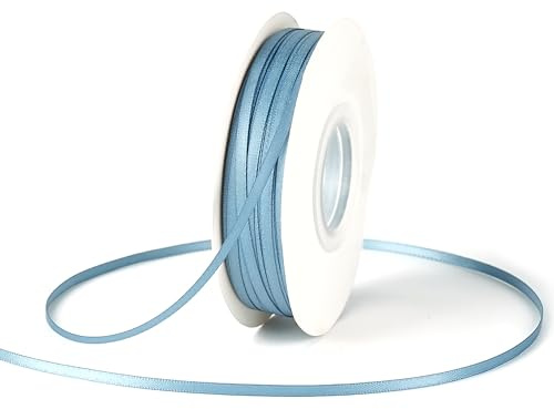 DINDOSAL Dünnes, staubblaues Band, 0,3 cm, antikes blaues Seidenband, blaues Band für Hochzeitsdekoration, dünnes Band zum Basteln, Aufhängen, Weihnachtsschmuck – 91 m