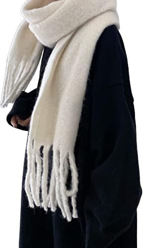 WLLDDDIU Strickschal Damen Damen-Schal Aus Kaschmir-Feeling, Weicher, Dicker, Warmer Strickschal, Weißer Schal, Quaste, Wickelschal, Winter-Deckenschal, Einfache Stola-Schals Für Damen Und Mädchen