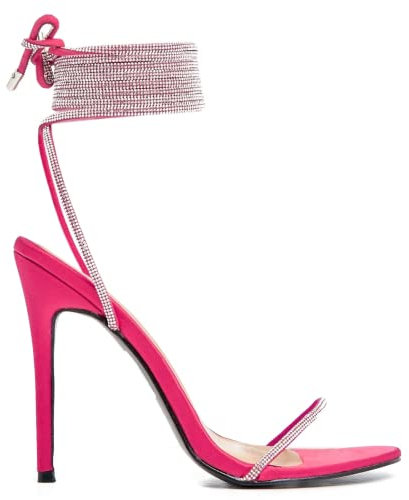 Miss Diva Women's High Heels Paula Lace Up Diamante Heeled Sandals Open Toe in Fuchsia (3 UK)