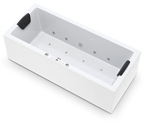 AQUADE Whirlpool Badewanne Wolfsburg Lux 190x90 cm mit LED Whirlpool Beleuchtung & Badekissen für Badewanne Whirlpool/Badewanne Komplett Set