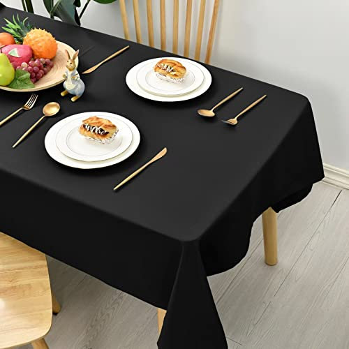 Hiasan Glatt Tischdecke Fleckenabweisend Tischtuch mit Lotuseffekt Leicht Wasserabweisend Tischwäsche, Schwarz, 100x100cm