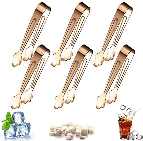 WUBAYI 6 pinze per zucchero ghiacciato in acciaio inox, pinze per dolci, pinze per il ghiaccio, piccole pinze da cucina, mini pinze da portata ispessite, bevande e caffè, cubi da cucina (oro rosa)