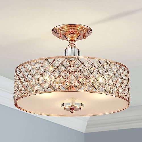 Saint Mossi Modern Deckenleuchte deckenlampe Kristall Mischen Roségolden Metall Lampenschirm Wohnzimmerleuchte Schlafzimmerleuchte Innenleuchte Durchmesser 40cm Lüster Kronleuchter