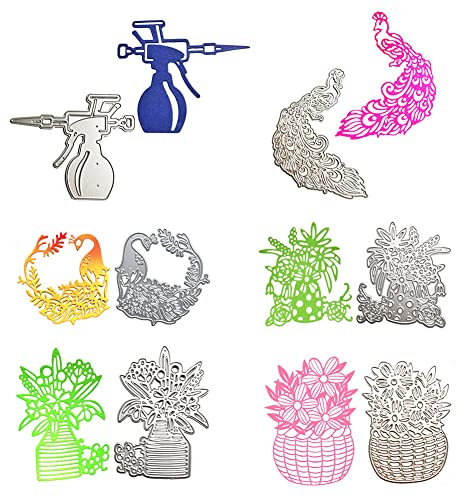 URFEDA 6 Set Stanzformen Stanzschablonen Blume Fußball Fisch Pfau Metall Prägeschablonen Geburtstag Schneiden Schablonen Stanzform für DIY Karte Sammelalbum Scrapbooking Fotoalbum Deko Cutting Dies