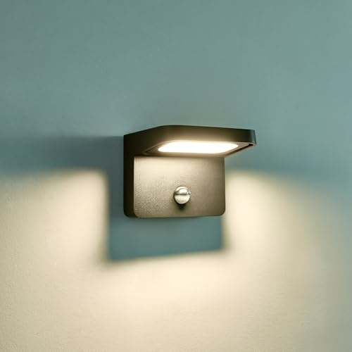 FLORNIA Outside LED Wall Light with Motion Sensor, Outdoor Light Main Powered with Rotating Lamp Head, Waterproof IP44 Front Door Light for Garden, Garage, Hallway, 4000K