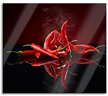 Feurige rote Chili Schoten Herdabdeckplatte & Spritzschutz aus Echtglas | Für Herd-Kochfelder | 60x52 cm