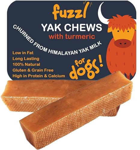 Fuzzl Premium Yak Kaukäse für Hunde 2er Pack 140g Kurkuma Natürliche Hundeleckerli mit Himalaya Yak Milch Yak Kauartikel ohne Verstecken, Käse Hundeleckerli Hunde Leckerlis Kauknochen Hund