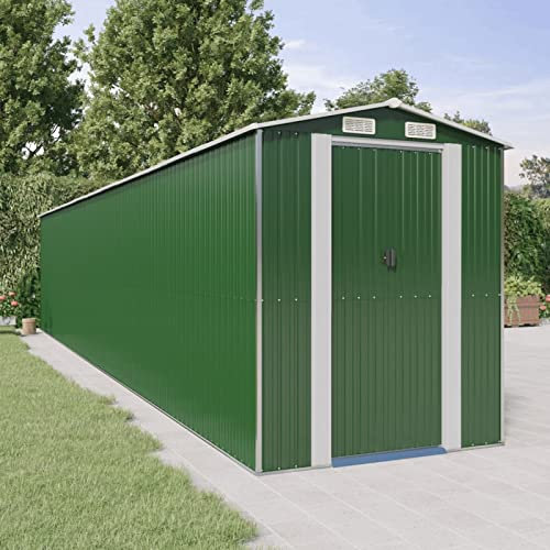 LAPOOH Geräteschuppen, Gerätehaus, Fahrradgarage, Gartenhütte, Fahrradunterstand, Gartenhäuschen, Garten Hütte, Fahrrad Unterstand, Grün 192x1021x223 cm Verzinkter Stahl