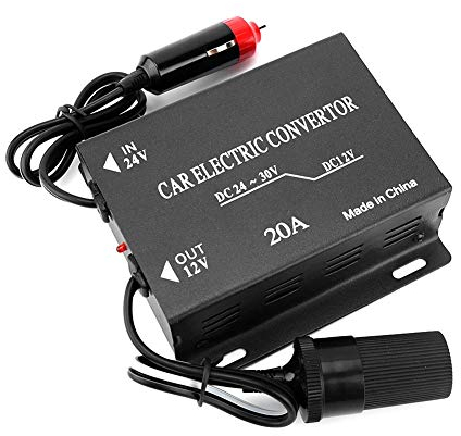 VOBOR Step Down Power Supply, 20A Aluminum Alloy Car Power Supply Converter Transformer 24V to 12V Cigarette Lighter Type for Car Audio Walkie-Talkie