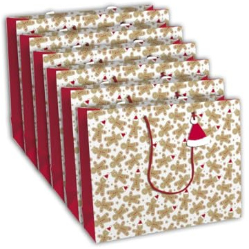 Eurowrap - X-30894-6Cpack - Un lot de 6 sacs cadeaux Noël - Grands formats 37,3x11,8x27,5cm - Pain d'épices - Qualité supérieure, résistant :210g - idéal pour : jeux de société, puzzles, coffrets