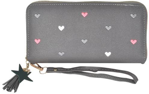 Naapesi Portmonee Damen, Geldbeutel Damen, Kinder Portemonnaie Mädchen mit Vielen Fächern, Pu Leder Geldbörse, Weiche Geldbörse mit Großem Fassungsvermögen für Ausweis,Münzen, Führerschein（Grau）