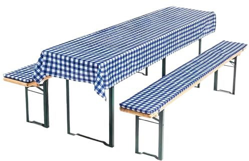 AddLiving Bierbankauflage Set Blau-Weiß | Bierzeltgarnitur Auflage 3-teilig | Bierbankauflagen & Tischdecke | Biertischauflagen-Set | Dekorativ & Pflegeleicht | Ideal für Gartenpartys | 240x70cm