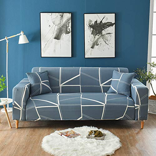 Sofaschoner Blau Sofaüberwurf Weich Spandex Sofaschoner rutschfest Couch Überwurf Waschbare Sofa Überzug Sofabezug mit Elastischen Riemen Sofabezug L Form Universelle 1 Sitzer