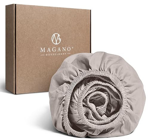 MAGANO® Luxus Spannbettlaken 200x200 Taupe | Bambus & Baumwolle Satin | 400 TC Premiumqualität | Hypoallergen & Thermoregulierend | Spannbetttuch Bettlaken 200x200cm | Beige
