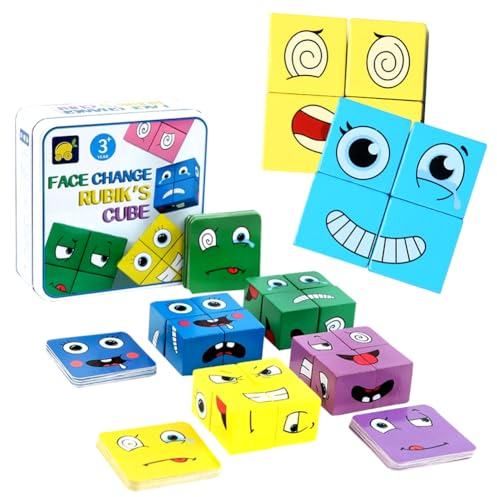 Face Changing Magic Cube Game, 4 Stück Puzzle Face-Changing Magic Cube, Stereoscopic Puzzle Gesicht Bauwürfel Bunte Zauberwürfel-Bausteine Knobelspiel Spielzeug Geschenk Für Kinder