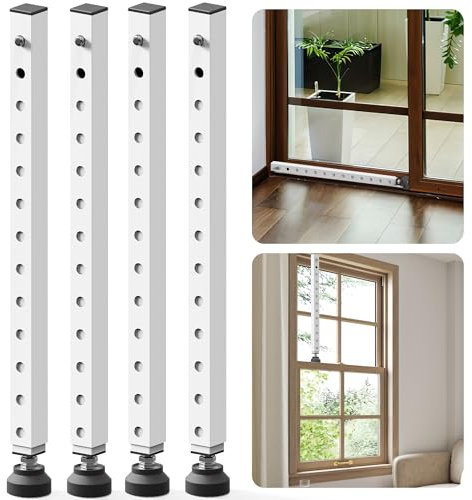 Gadgetzan Window Security Bar,17-33 inch Adjustable Sliding Door Security Bar Lock with Rubber Tips,Sliding Window Lock Bar for/Patio Glass Door/Home Apartment/Anti-Theft/Child Safety(White - 4 Pack)