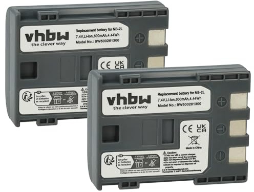 vhbw 2X Batterie Compatible avec Canon Legria HV20 | HF R17, HV30, HF R18, HV40, HF R16, MD110, HG10 caméra vidéo caméscope (600mAh, 7,2V, Li-ion)