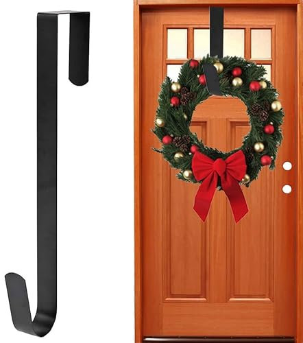 Yiduohua Christmas Wreath Hanger,Wreath Hanger for Front Door,30 cm(11.8 Inches Length) Metal Wreath Hanger, Door Wreath Hook for Christmas Home Office Wall Wedding Wreaths or Decorations (Black)