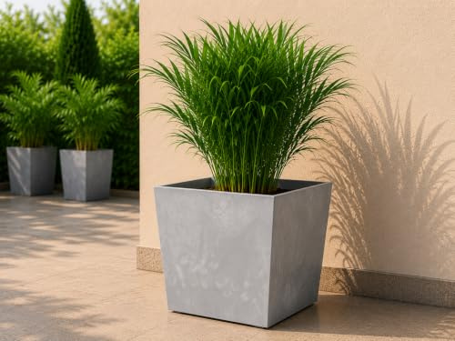 Gordanluk Square Planter Concrete Effect Plant Pot with Plant Riser Indoor Outdoor Flower Pot (Concrete Grey, 30cm x 30cm)