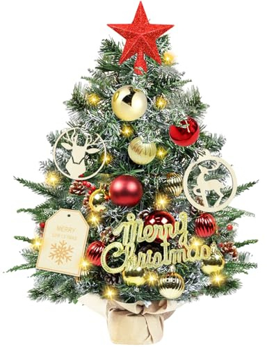 Mini Weihnachtsbaum, 45cm Kleiner Weihnachtsbaum mit Beleuchtung, Weihnachtsbaum Klein Geschmückt, Weihnachtsbaum Klein LED,Künstlicher Tisch Weihnachtsbaum für Weihnachten Dekoration Advent