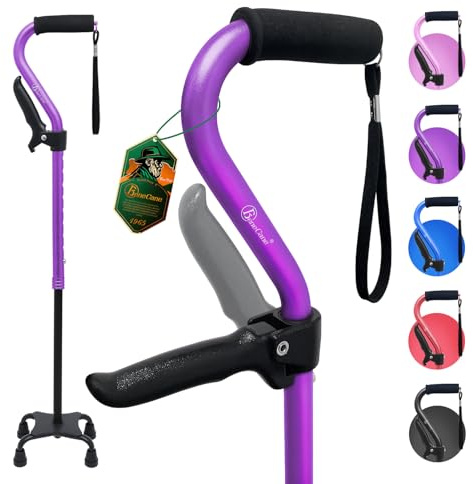 BeneCane Quad Stock mit zweitem Griff Verstellbarer Gehstock mit weichem, gepolstertem Handgriff für Männer und Frauen, leicht und bequem, Gehstöcke mit 4-zackigen Füßen für Stabilität